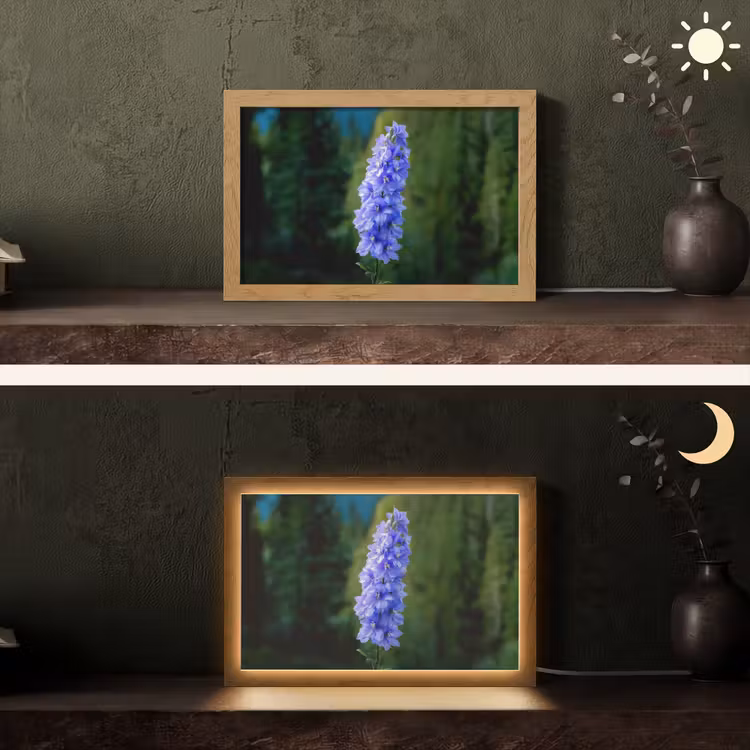 Bloemen - Blauw - Dennenboom Light Box met kabel (Tafellamp) klein -sfeer3
