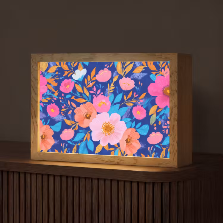 Bloemen - Blauw - Roze Light Box met kabel (Tafellamp) klein -z3d_website