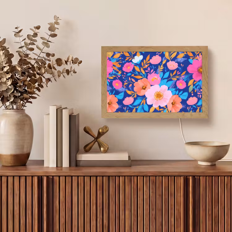 Bloemen - Blauw - Roze Light Box met kabel (Tafellamp) klein -sfeer2