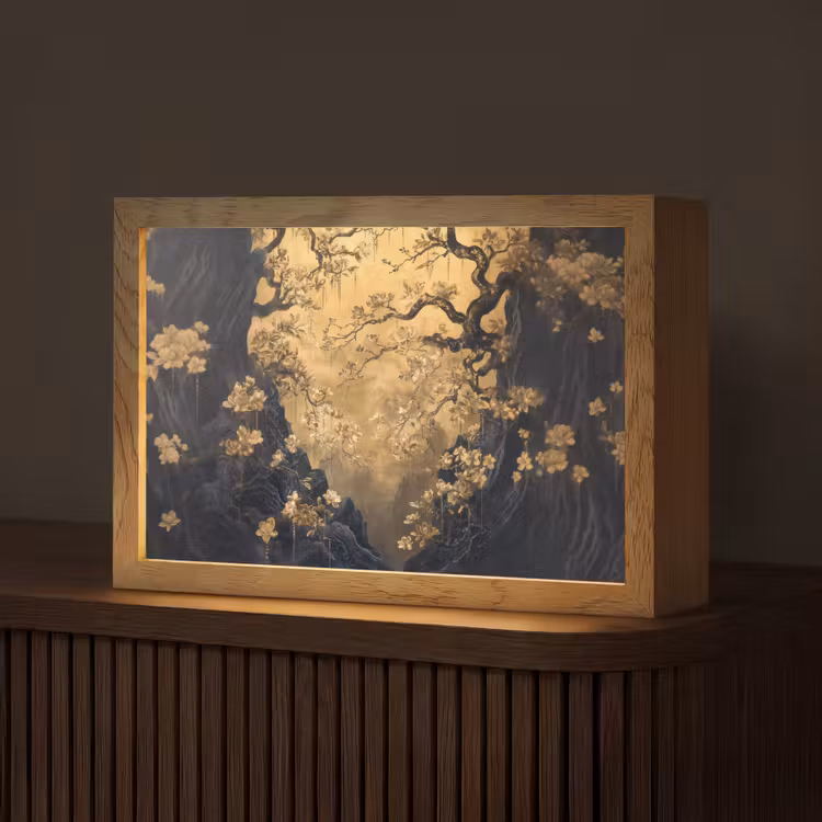 Bloemen - Takken - Goud - Sierlijk Light Box met kabel (Tafellamp) klein -z3d_website