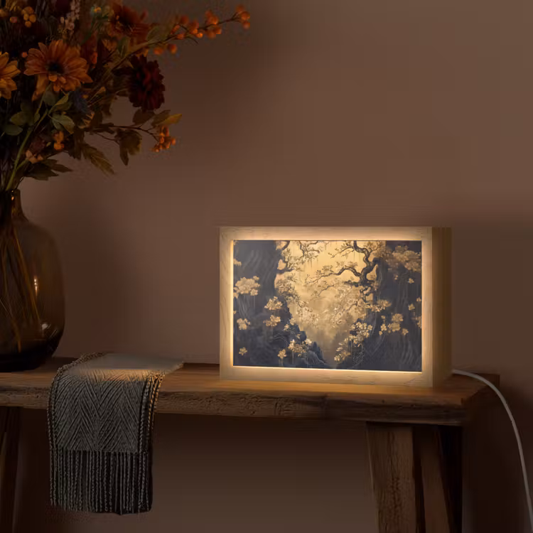 Bloemen - Takken - Goud - Sierlijk Light Box met kabel (Tafellamp) klein -sfeer4