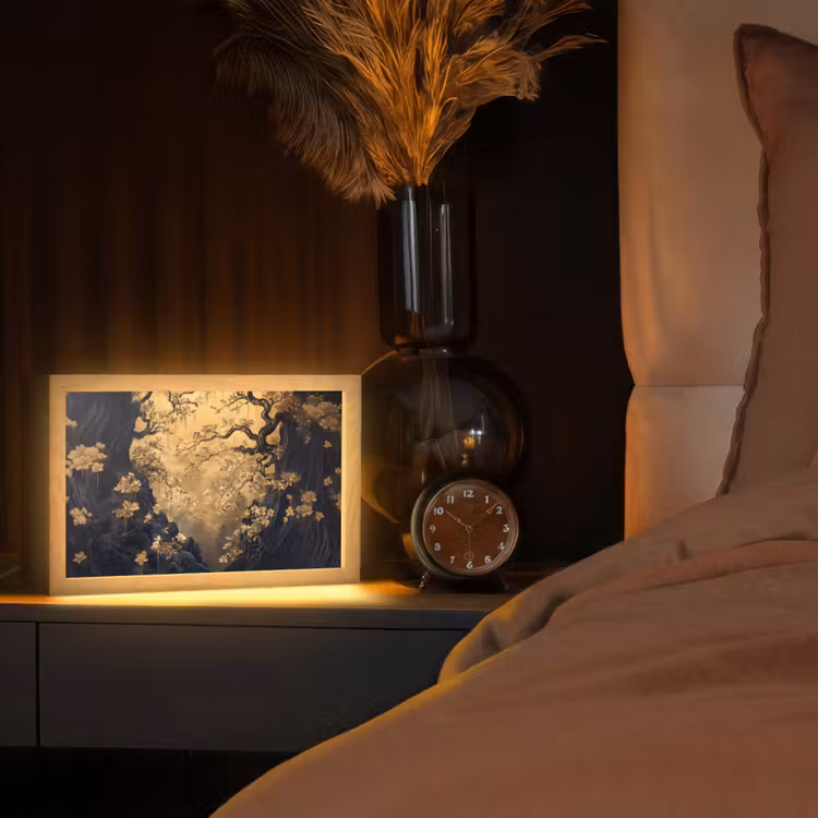 Bloemen - Takken - Goud - Sierlijk Light Box met kabel (Tafellamp) klein -sfeer1