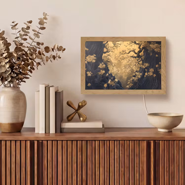Bloemen - Takken - Goud - Sierlijk Light Box met kabel (Tafellamp) klein -sfeer2