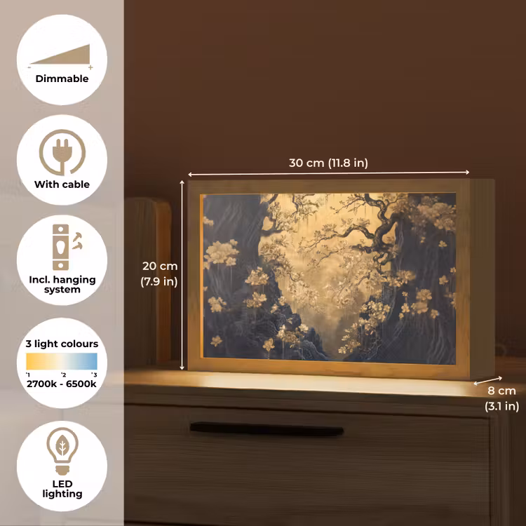 Bloemen - Takken - Goud - Sierlijk Light Box met kabel (Tafellamp) klein -USP_EN