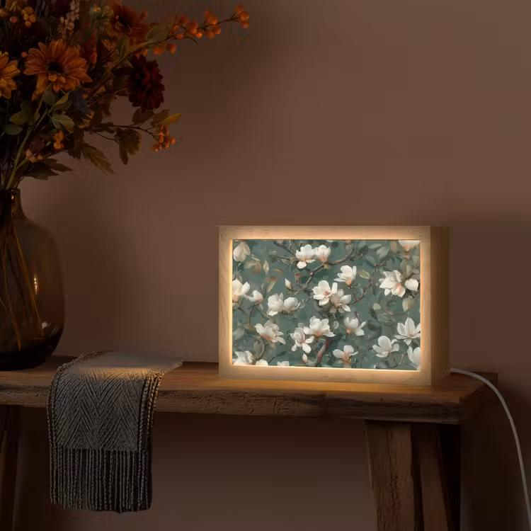 Bloemen - Takken - Wit - Klassiek Light Box met kabel (Tafellamp) klein -sfeer4