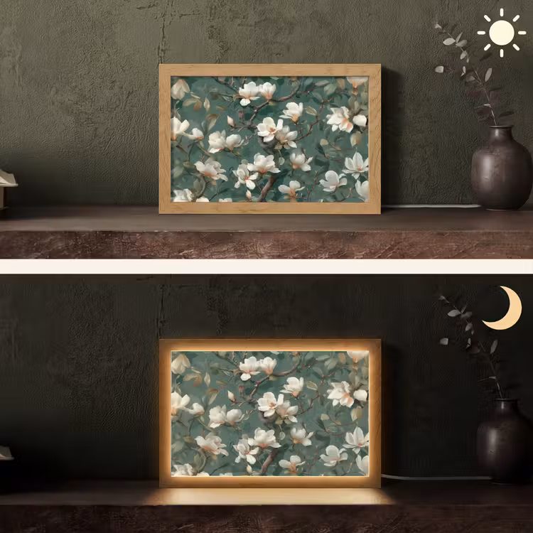 Bloemen - Takken - Wit - Klassiek Light Box met kabel (Tafellamp) klein -sfeer3