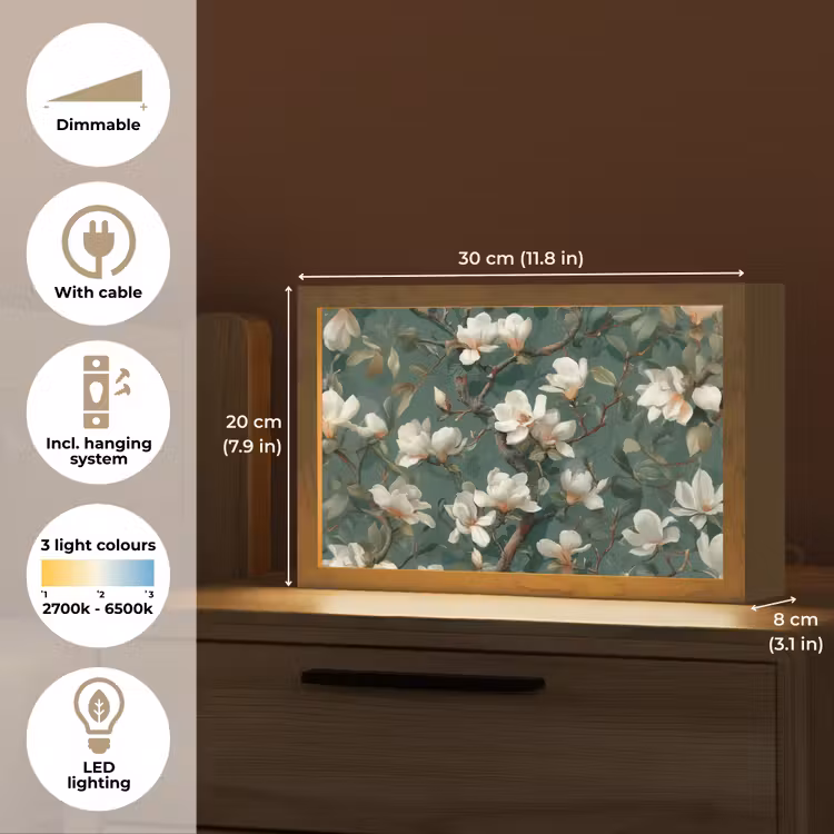 Bloemen - Takken - Wit - Klassiek Light Box met kabel (Tafellamp) klein -USP_EN