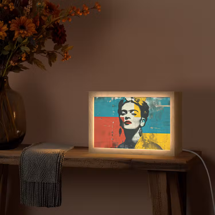 Bloemen - Felle kleuren - Grafisch - Modern Light Box met kabel (Tafellamp) klein -sfeer4