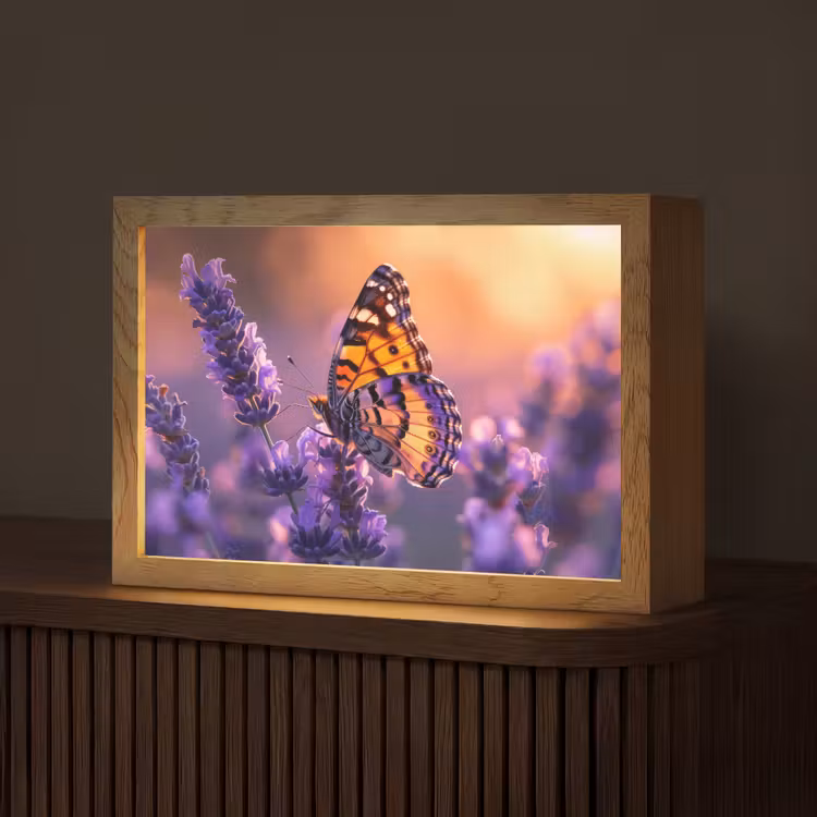 Bloemen - Vlinder - Lavendel - Bloem - Natuur Light Box met kabel (Tafellamp) klein -z3d_website