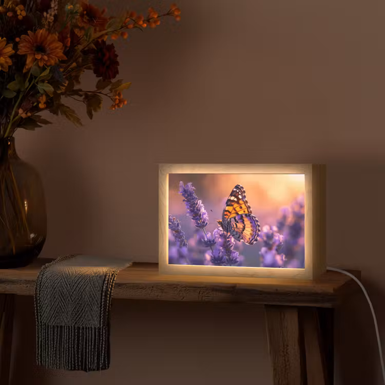 Bloemen - Vlinder - Lavendel - Bloem - Natuur Light Box met kabel (Tafellamp) klein -sfeer4