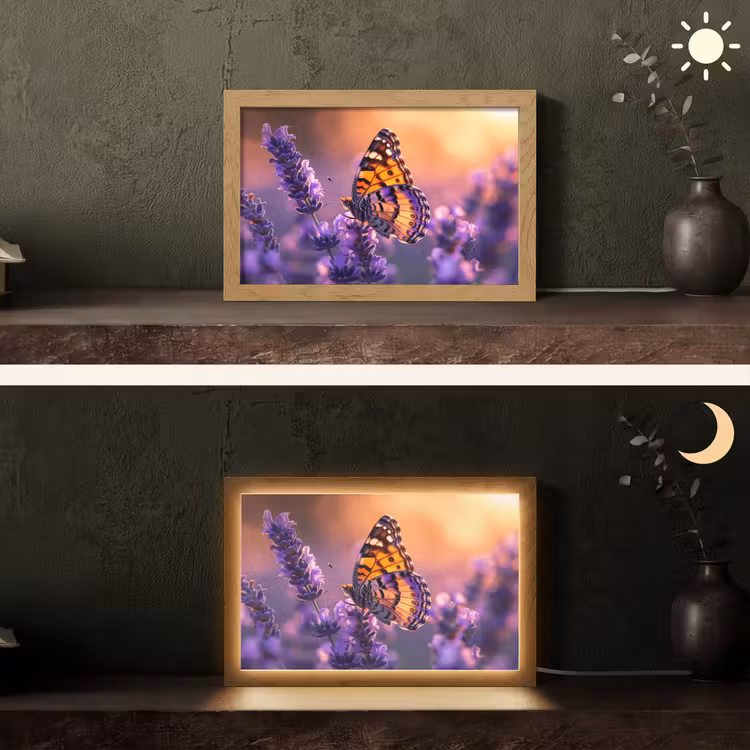 Bloemen - Vlinder - Lavendel - Bloem - Natuur Light Box met kabel (Tafellamp) klein -sfeer3