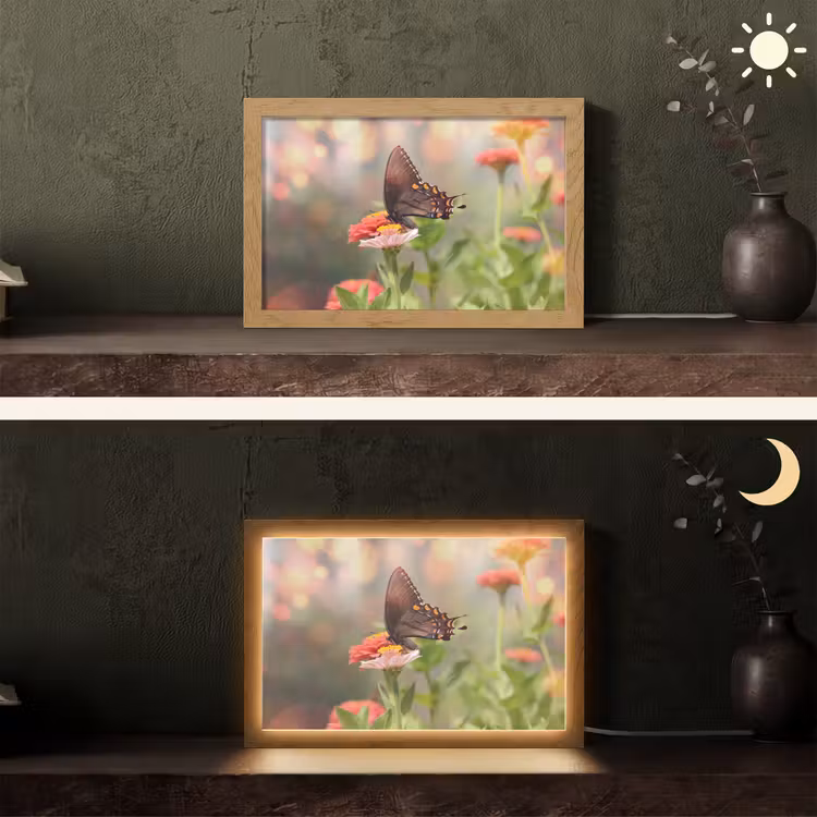 Bloemen - Vlinder - Natuur - Bloem Light Box met kabel (Tafellamp) klein -sfeer3