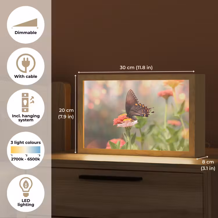Bloemen - Vlinder - Natuur - Bloem Light Box met kabel (Tafellamp) klein -USP_EN