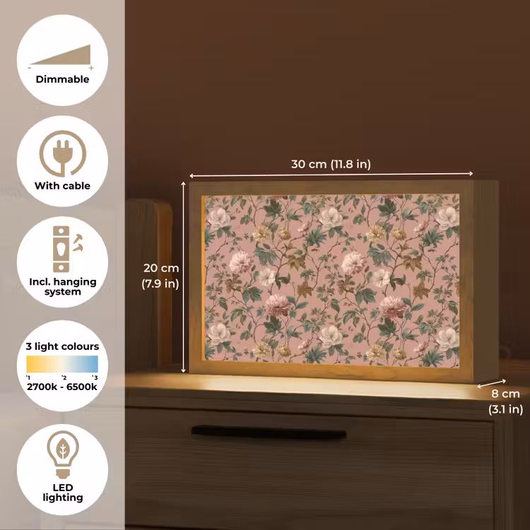 Bloemen - Klassiek - Roze Light Box met kabel (Tafellamp) klein 924 -USP_EN