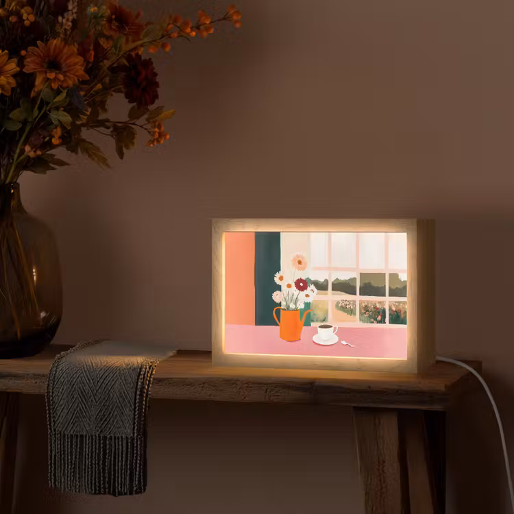 Bloemen - Koffie - Raam Light Box met kabel (Tafellamp) klein -sfeer4