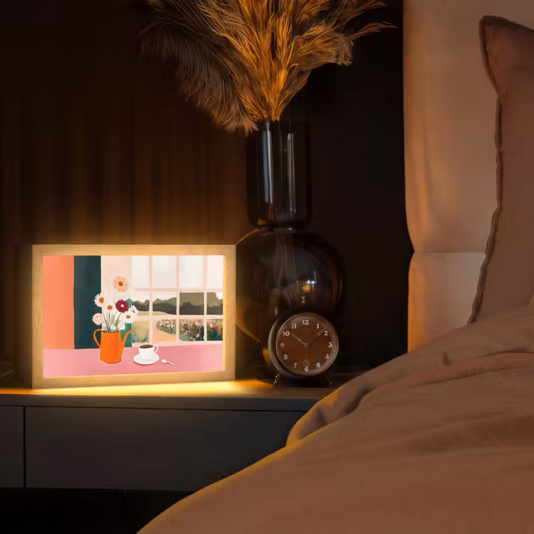 Bloemen - Koffie - Raam Light Box met kabel (Tafellamp) klein -sfeer1