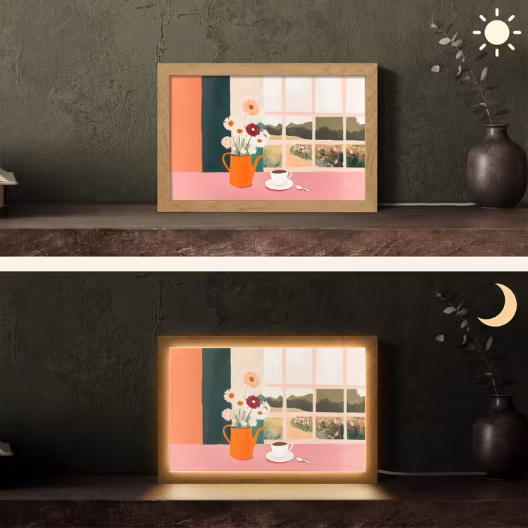 Bloemen - Koffie - Raam Light Box met kabel (Tafellamp) klein -sfeer3