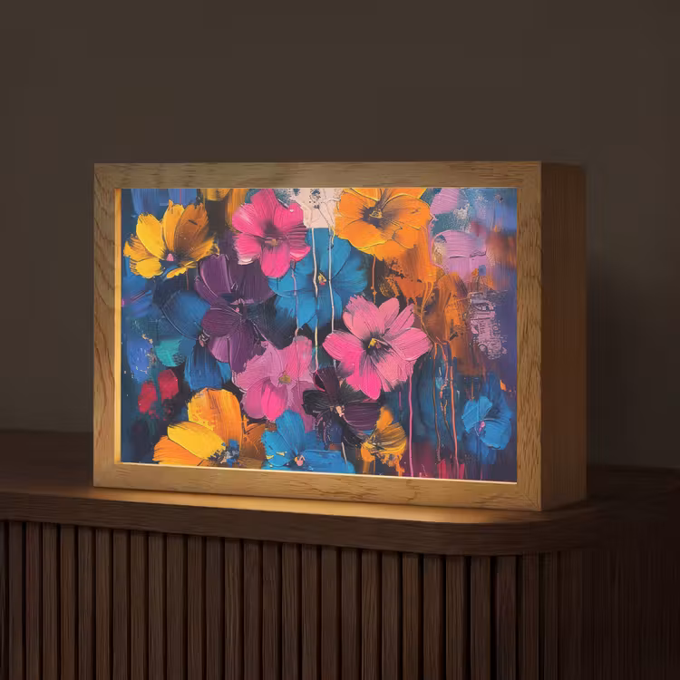 Bloemen - Kleurrijk - Abstract - Modern Light Box met kabel (Tafellamp) klein -z3d_website