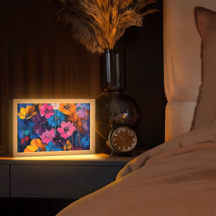 Bloemen - Kleurrijk - Abstract - Modern Light Box met kabel (Tafellamp) klein -sfeer1
