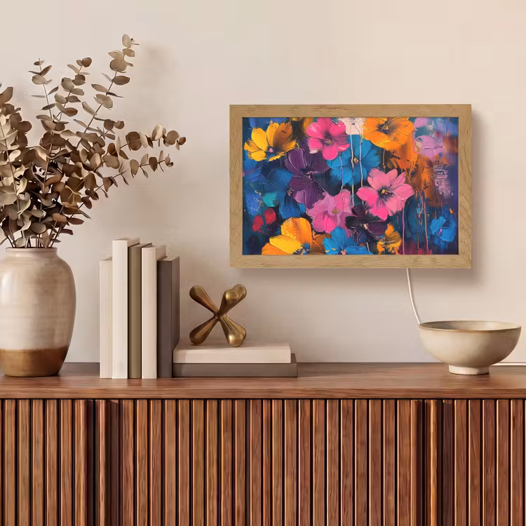 Bloemen - Kleurrijk - Abstract - Modern Light Box met kabel (Tafellamp) klein -sfeer2