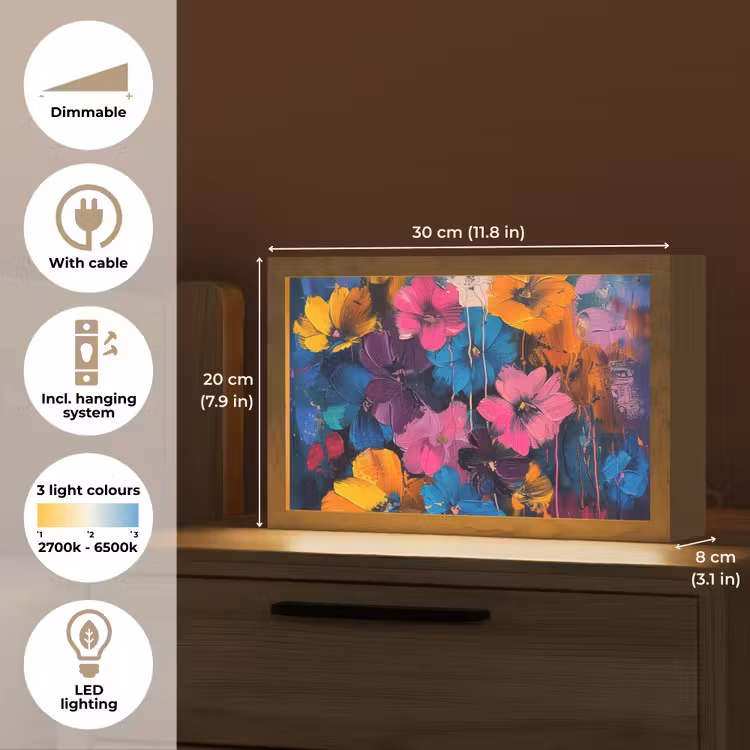 Bloemen - Kleurrijk - Abstract - Modern Light Box met kabel (Tafellamp) klein -USP_EN