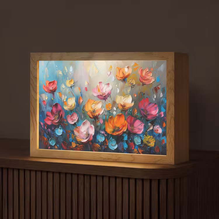 Bloemen - Kleurrijk - Abstract - Verf - Natuur Light Box met kabel (Tafellamp) klein -z3d_website