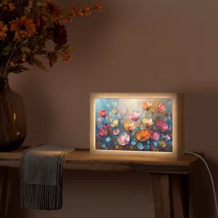 Bloemen - Kleurrijk - Abstract - Verf - Natuur Light Box met kabel (Tafellamp) klein -sfeer4
