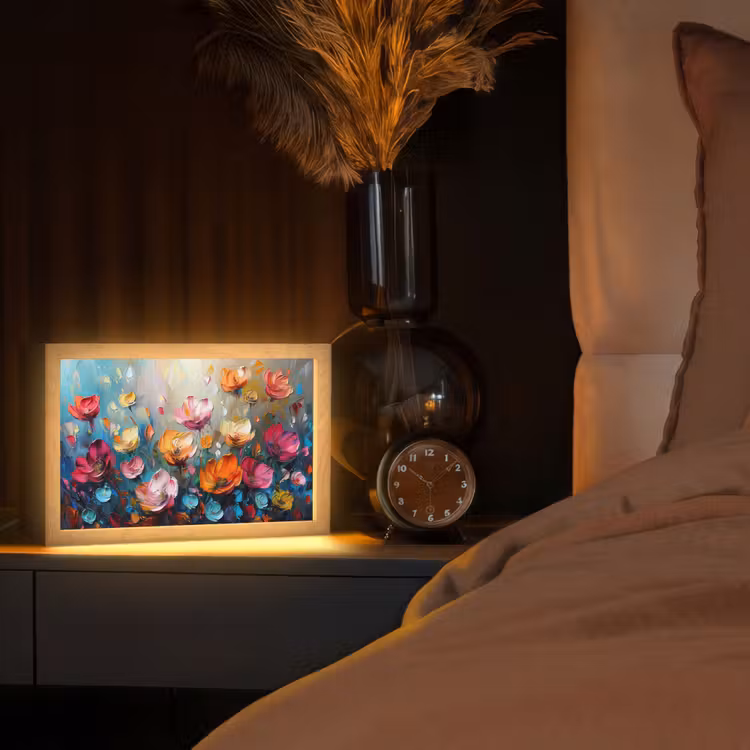 Bloemen - Kleurrijk - Abstract - Verf - Natuur Light Box met kabel (Tafellamp) klein -sfeer1