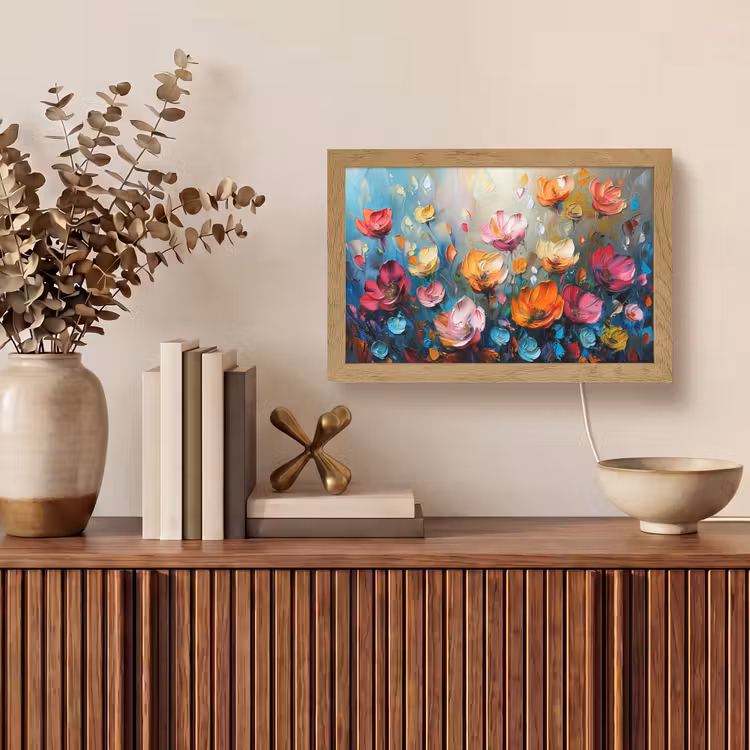 Bloemen - Kleurrijk - Abstract - Verf - Natuur Light Box met kabel (Tafellamp) klein -sfeer2