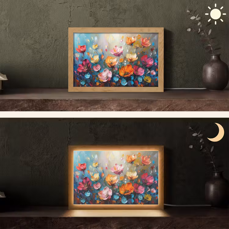 Bloemen - Kleurrijk - Abstract - Verf - Natuur Light Box met kabel (Tafellamp) klein -sfeer3