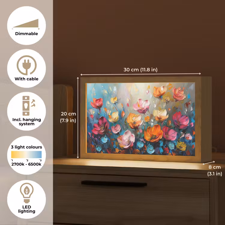 Bloemen - Kleurrijk - Abstract - Verf - Natuur Light Box met kabel (Tafellamp) klein -USP_EN