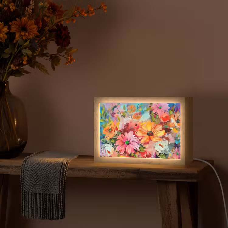 Bloemen - Kleurrijk - Kunst - Olieverf Light Box met kabel (Tafellamp) klein -sfeer4