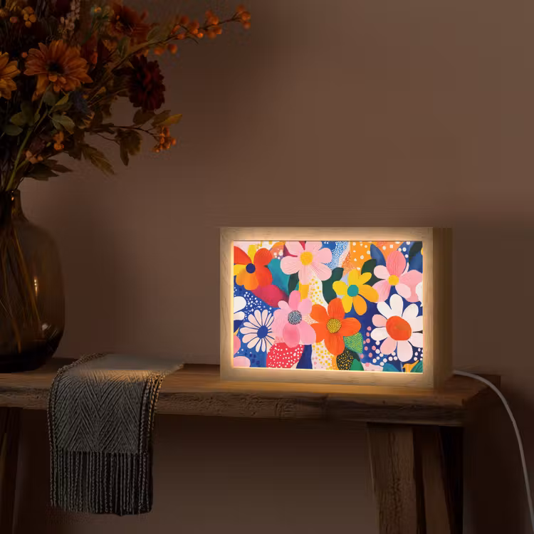 Bloemen - Kleurrijk - Stippen Light Box met kabel (Tafellamp) klein -sfeer4