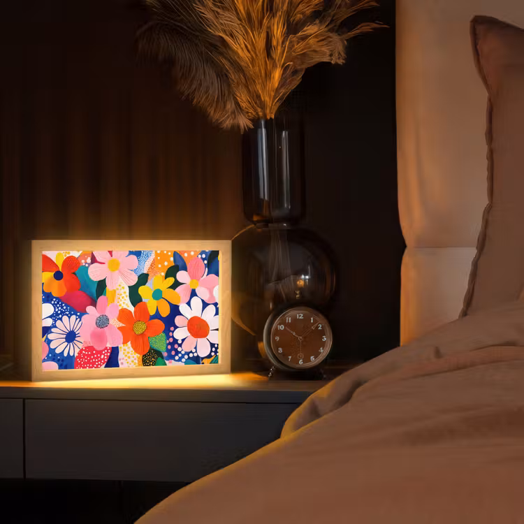 Bloemen - Kleurrijk - Stippen Light Box met kabel (Tafellamp) klein -sfeer1