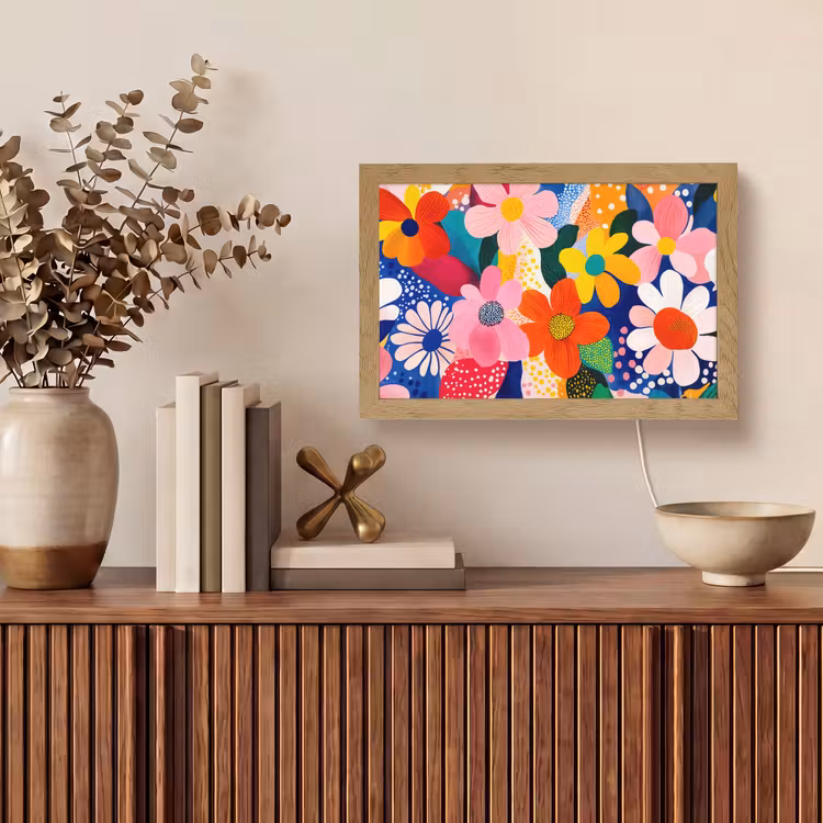 Bloemen - Kleurrijk - Stippen Light Box met kabel (Tafellamp) klein -sfeer2