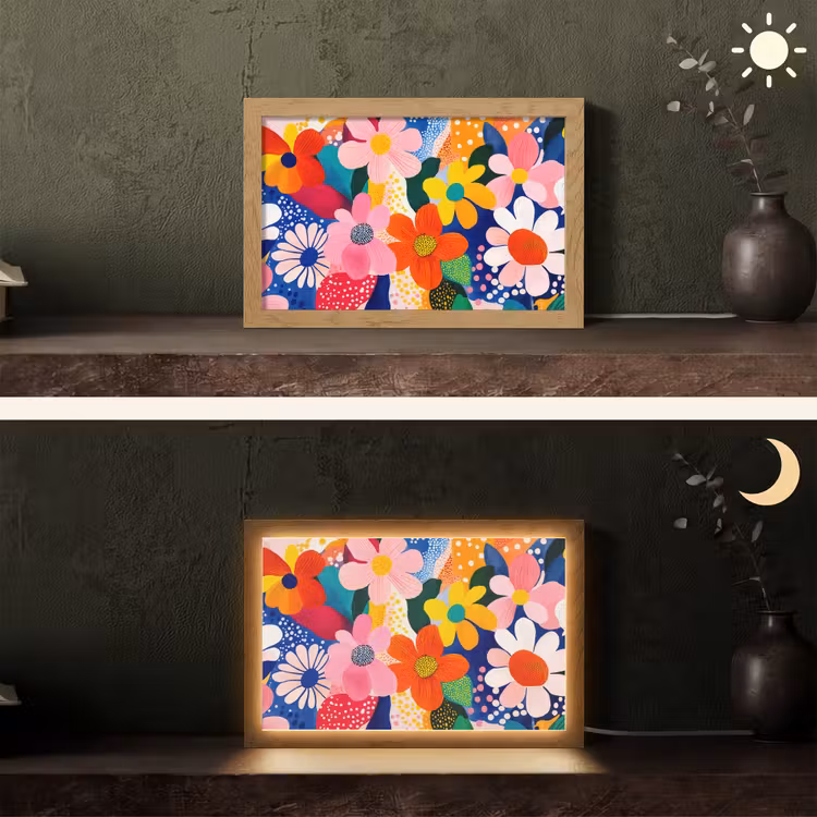 Bloemen - Kleurrijk - Stippen Light Box met kabel (Tafellamp) klein -sfeer3