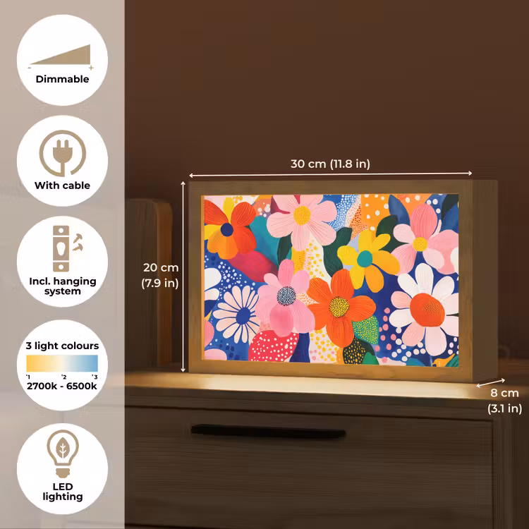 Bloemen - Kleurrijk - Stippen Light Box met kabel (Tafellamp) klein -USP_EN