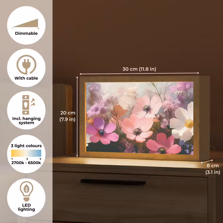 Bloemen - Kleurrijk - Bloei Light Box met kabel (Tafellamp) klein -USP_EN