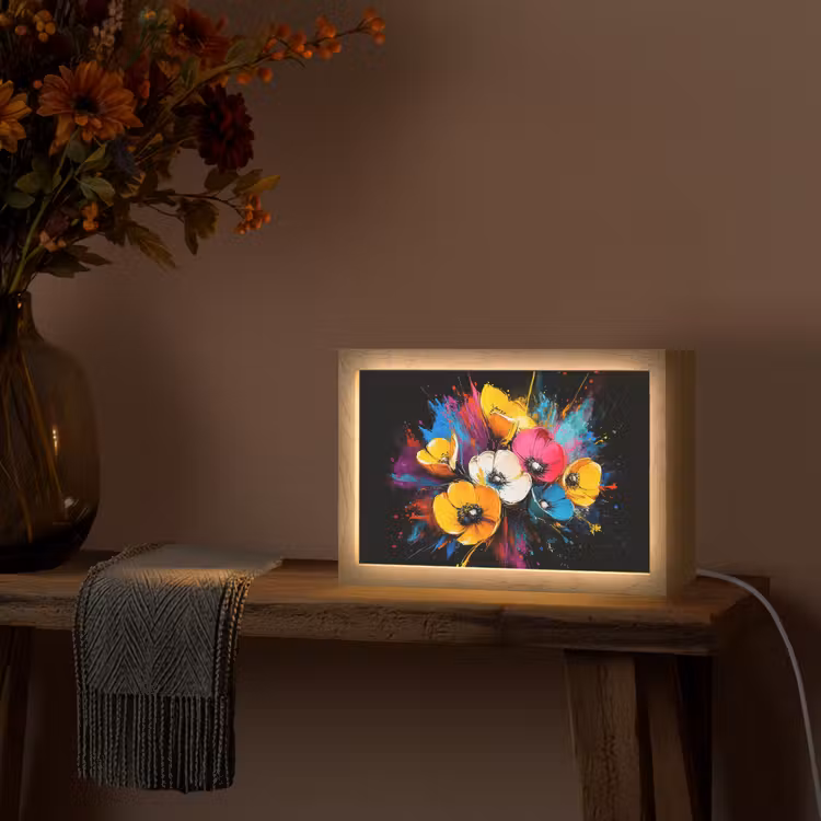 Bloemen - Kleurrijk - Graffiti - Modern - Boeket Light Box met kabel (Tafellamp) klein -sfeer4