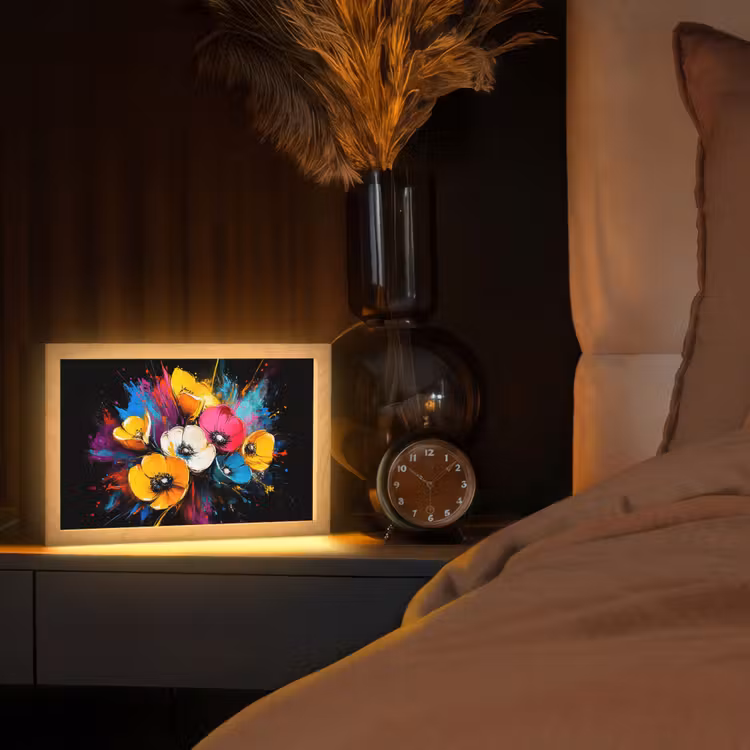 Bloemen - Kleurrijk - Graffiti - Modern - Boeket Light Box met kabel (Tafellamp) klein -sfeer1