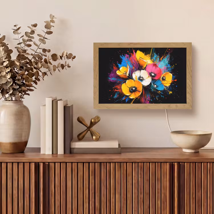 Bloemen - Kleurrijk - Graffiti - Modern - Boeket Light Box met kabel (Tafellamp) klein -sfeer2