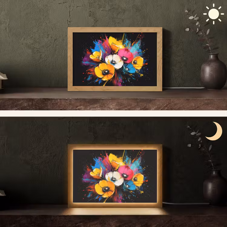 Bloemen - Kleurrijk - Graffiti - Modern - Boeket Light Box met kabel (Tafellamp) klein -sfeer3