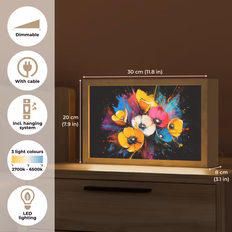 Bloemen - Kleurrijk - Graffiti - Modern - Boeket Light Box met kabel (Tafellamp) klein -USP_EN