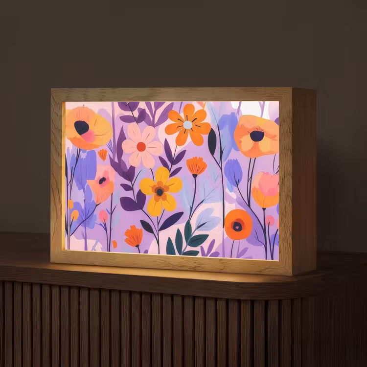 Bloemen - Kleurrijk - Bladeren Light Box met kabel (Tafellamp) klein -z3d_website