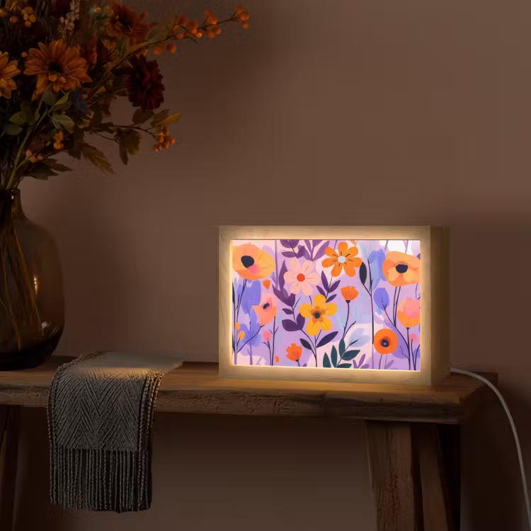 Bloemen - Kleurrijk - Bladeren Light Box met kabel (Tafellamp) klein -sfeer4