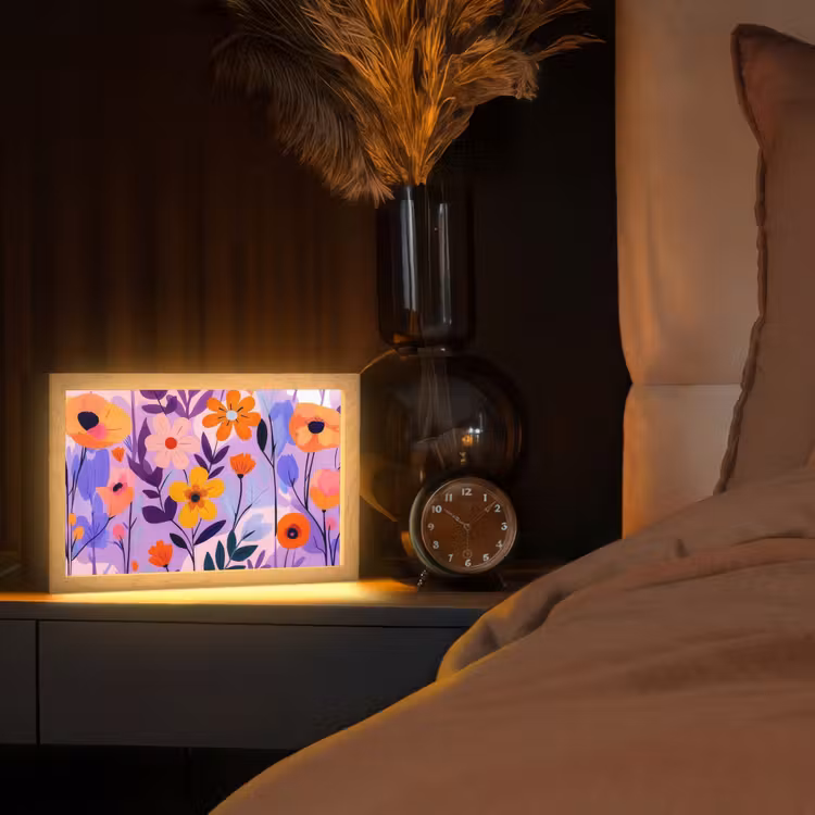 Bloemen - Kleurrijk - Bladeren Light Box met kabel (Tafellamp) klein -sfeer1