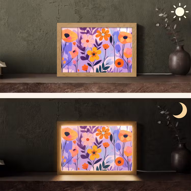 Bloemen - Kleurrijk - Bladeren Light Box met kabel (Tafellamp) klein -sfeer3