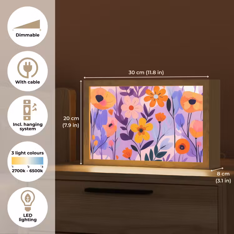 Bloemen - Kleurrijk - Bladeren Light Box met kabel (Tafellamp) klein -USP_EN