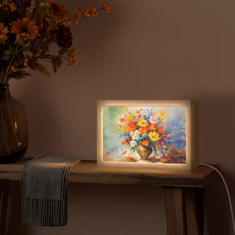 Bloemen - Kleurrijk - Olieverf - Bloempot Light Box met kabel (Tafellamp) klein -sfeer4