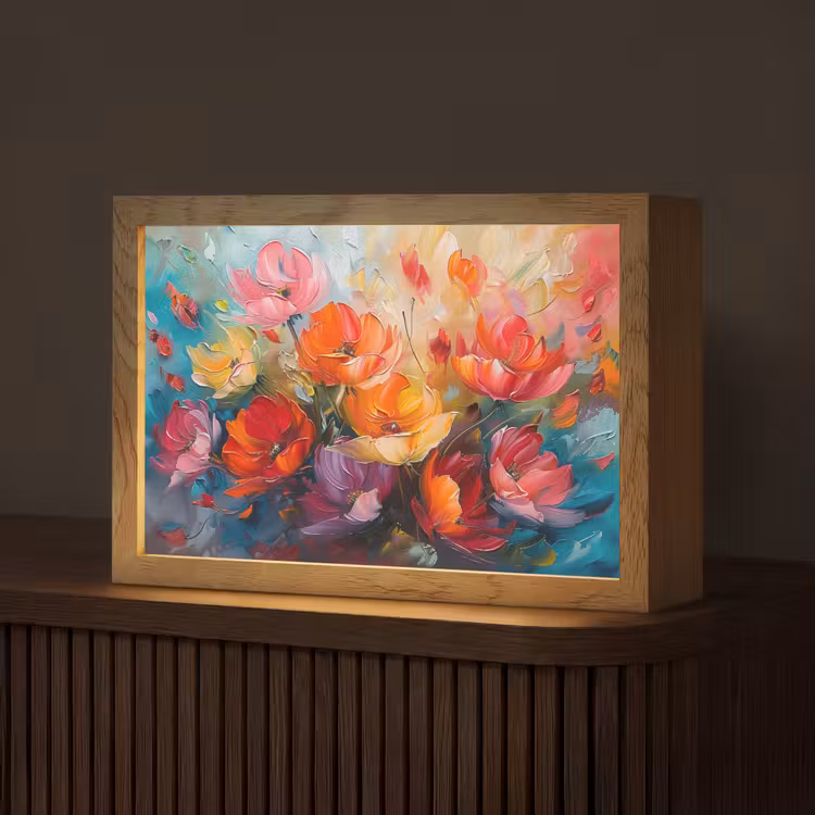 Bloemen - Kleurrijk - Verf - Abstract - Kunst Light Box met kabel (Tafellamp) klein -z3d_website